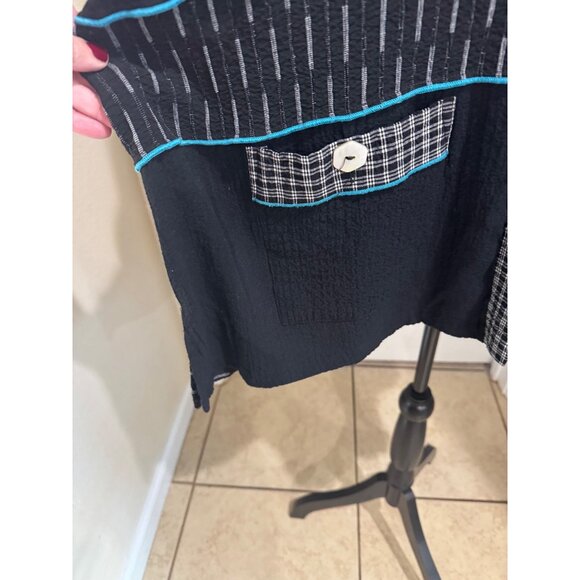 Ali Miles Black White Patchwork Tunic Top 1X Cotton Blend Womens Lagenlook Artsy - Picture 7 of 10